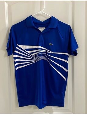Lacoste Novak Djokovic Royal Blue Polo with White Graphic Stripes